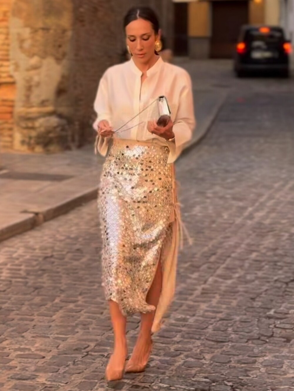ZARA ASYMMETRIC SEQUIN MIDI SKIRT